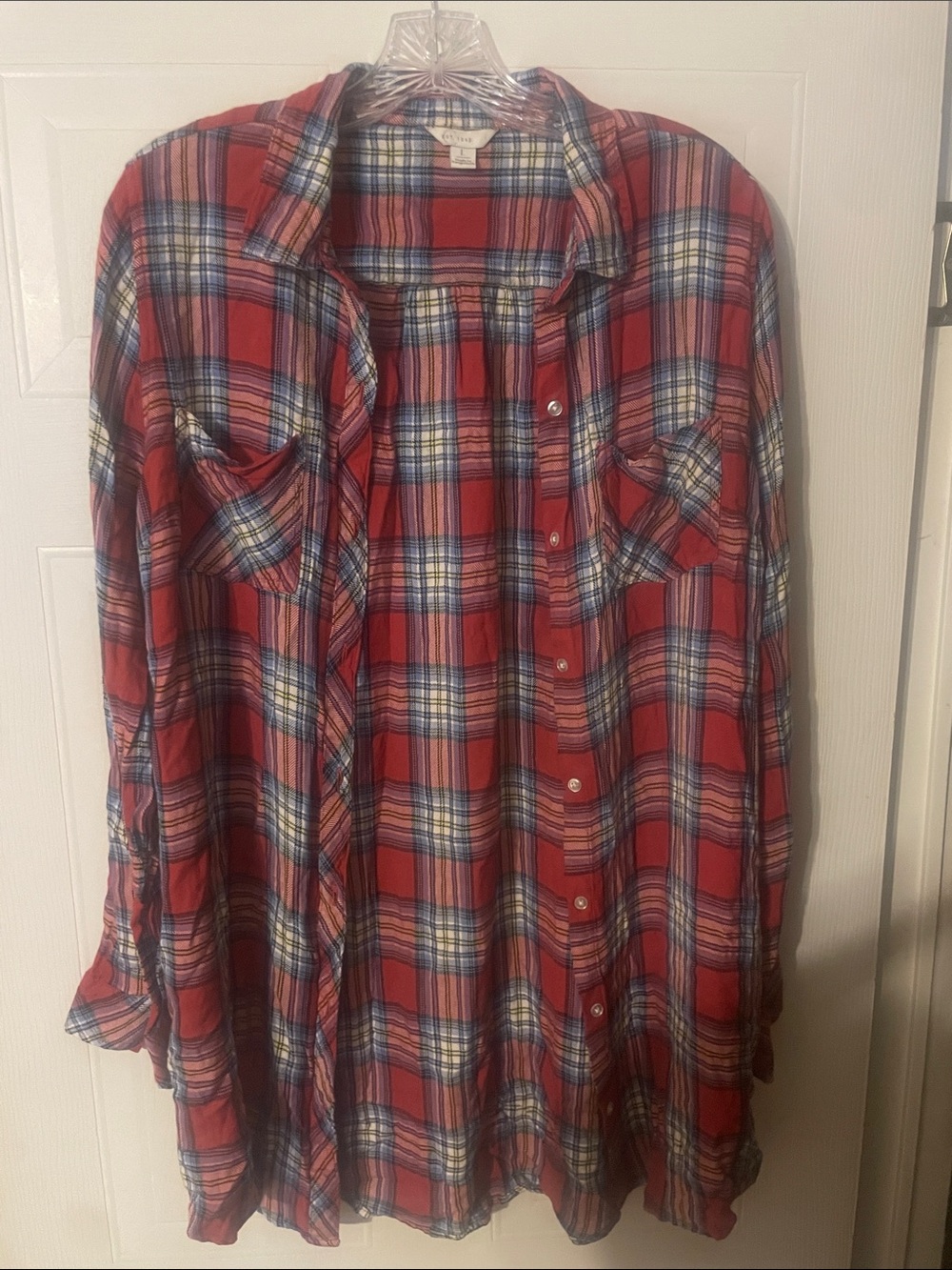 Girls' Red Plaid Button-Down Shirt